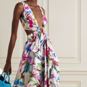 PatBO - Zamia cutout ruffled floral-print stretch-blend and crepe maxi dress